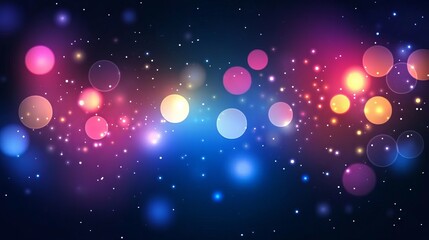 Obraz premium Vibrant abstract colorful bokeh lights on black background, holiday inspired, defocused night lights