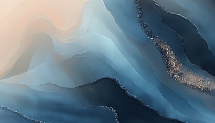 Soft Beige and Dark Navy Abstract Gradient Waves with Fluid Layers and Textured Surface