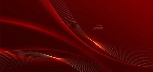 Abstract 3d curved red shape on red background with lighting effect and sparkle with copy space for text.