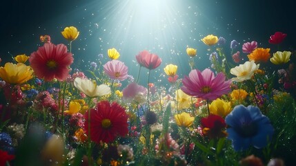 Beautiful meadow with blue sky with clouds
