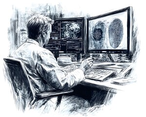 Forensic Scientist Analyzing Fingerprints on Computer
