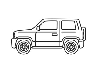 横から見た、自動車のクロカンSUV（線画）のイラスト