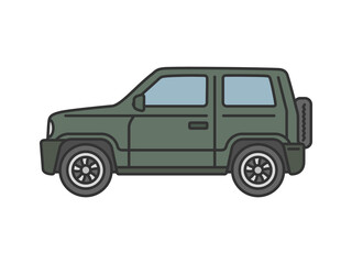 横から見た、自動車のクロカンSUV（線画カラー）のイラスト