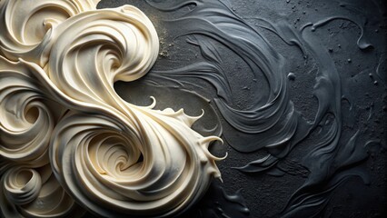 Whipped Cream Swirls on Dark Textured Background A Culinary Art Study