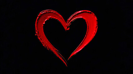 Artistic red heart painted with lipstick on black background. Red swatch. Bold and passionate design symbolizes love, romance, and emotion. Perfect for Valentine's Day, beauty and artistic concepts
