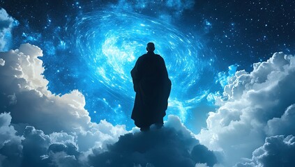 Monk Contemplating the Cosmos: A Celestial Vision