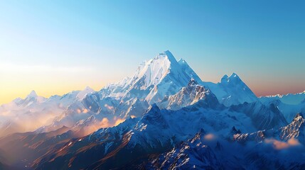 sunrise view over snow-capped Himalayan mountain range a breathtaking panorama of nature's majesty.