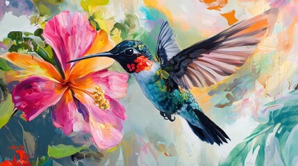 Vibrant Hummingbird and Hibiscus: A Tropical Masterpiece
