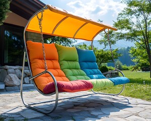 Colorful Three-Seater Garden Swing with Canopy