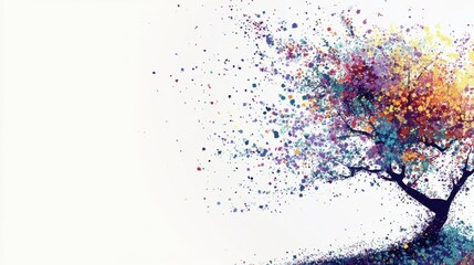 Naklejka premium Whimsical Colorful Tree in the Wind 