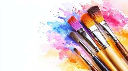 Fototapeta premium Artistic Paintbrushes on Colorful Splashes 