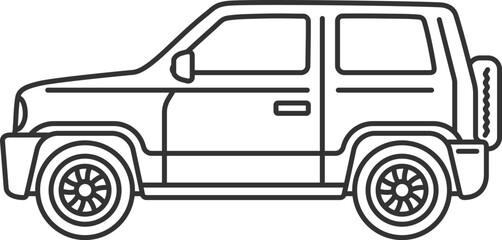 横から見た、自動車のクロカンSUV（線画）のイラスト