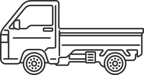 横から見た、軽トラック（線画）のイラスト