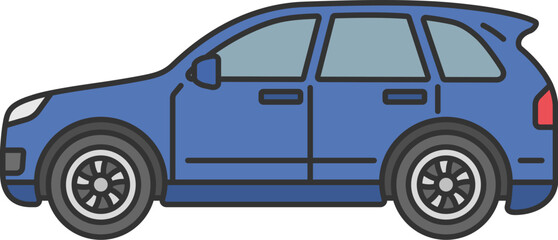 横から見た、SUVの自動車（線画カラー）のイラスト
