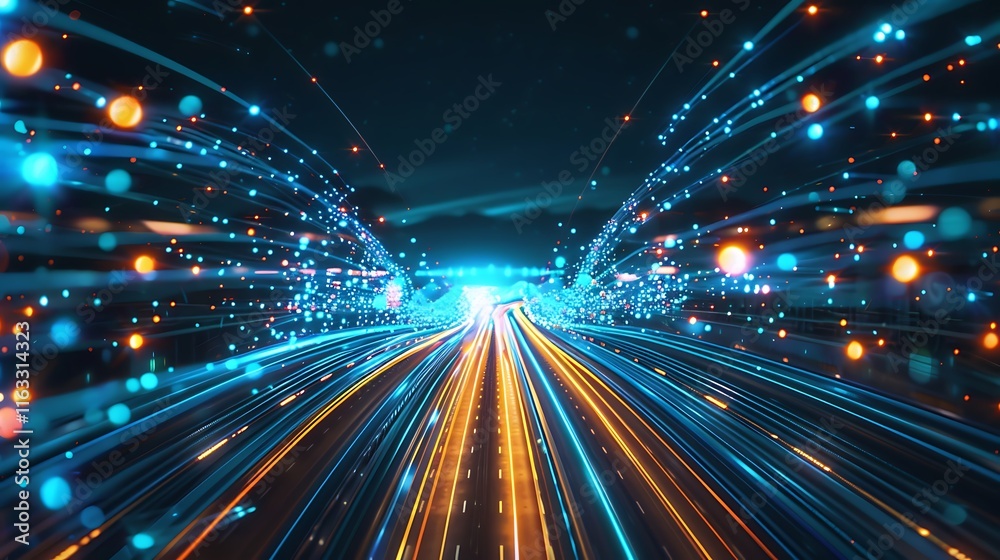 Poster digital highway representing data flow and connectivity. futuristic concept, vibrant colors and dyna