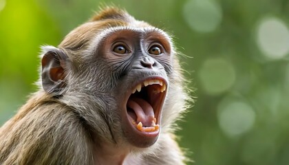 Fototapeta premium Young Monkey Yawning Widely Showing Teeth