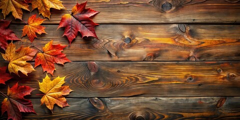 Fototapeta premium Autumn Leaves on Rustic Wooden Background A Seasonal Design Element