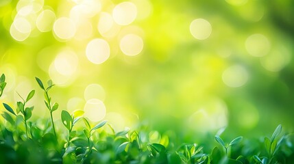 Obraz premium Sunny abstract green nature background with bokeh light in spring garden