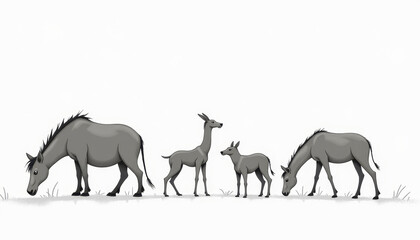 Obraz premium Elephant Family Silhouettes in Minimalist Style