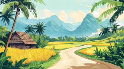 Cartoon village vector background design