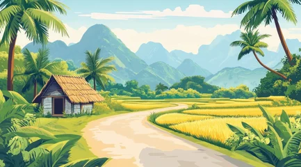  Cartoon village vector background design © Ety