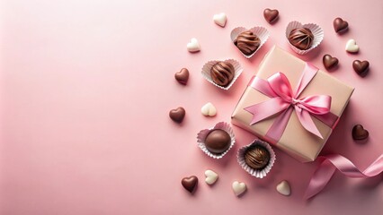Sweet Delights A Pink Gift Box with Assorted Chocolates and Heart-Shaped Candies