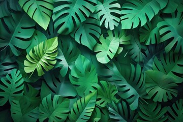 Fototapeta premium Green Tropical Leaves Frame Wallpaper, Modern Botanical Border Wallpaper, Design for Nature-Themed Art and Stylish Backdrops, Copy Space for Text