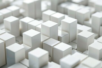 Abstract White Cube Cityscape: A 3D Render of Interlocking Cubes