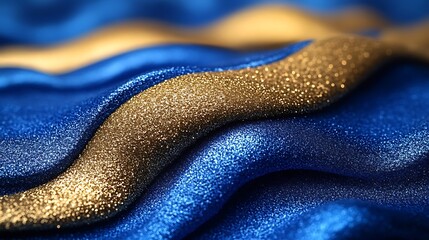 Blue and Gold Glitter Swirls Abstract Texture