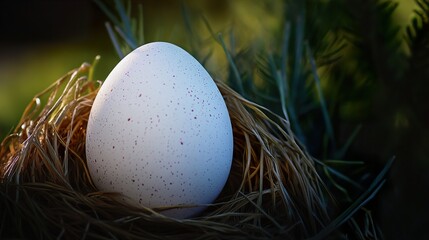 Speckled Bird Egg in Nest: A Close-Up Nature Photo