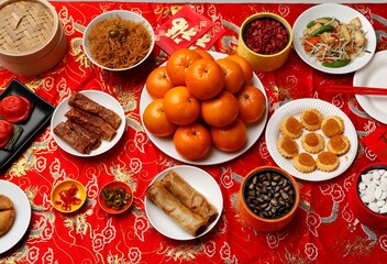 complete meal for Chinese New Year celebration, please enjoy, offering dish