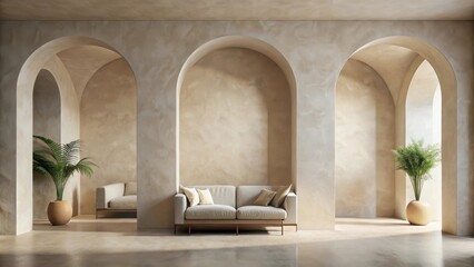 Serene Minimalist Interior Design with Arched Walls and Neutral Tones