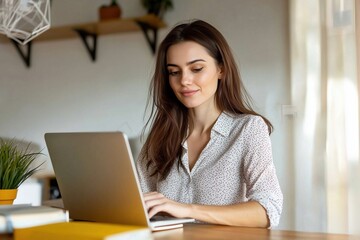 Young woman teleworking from home using his laptop working at home