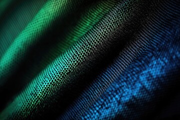 Abstract background with gradient green and blue colors, glowing light effects on the dark texture of cloth fabric or paper surface. Abstract wallpaper design for cover presentation banner.Ai

