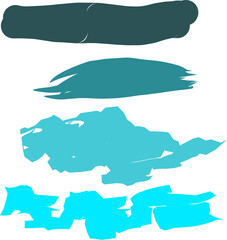Artistic brush stroke waves vector set. Hand drawn cyan violet grey brushstrokes, ink splashes, watercolor splats, hand painted curls. Vector ink color palette swatches. Wavy stripes vector set.