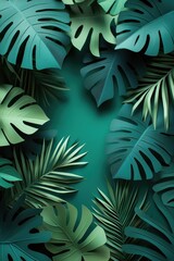 Fototapeta premium Green Tropical Leaves Frame Wallpaper, Modern Botanical Border Wallpaper, Design for Nature-Themed Art and Stylish Backdrops, Copy Space for Text