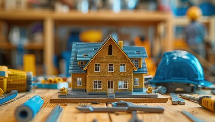 Fototapeta premium Model House in a Workshop with Tools