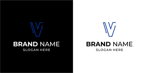 Creative V Letter Logo with Technology, Illustration, Design Inspiration, Vector, Icon