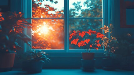 The fascinating scene of light falling on the dark surface of the window