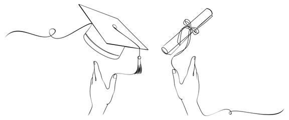 throwing graduation caps. cap flying line art
