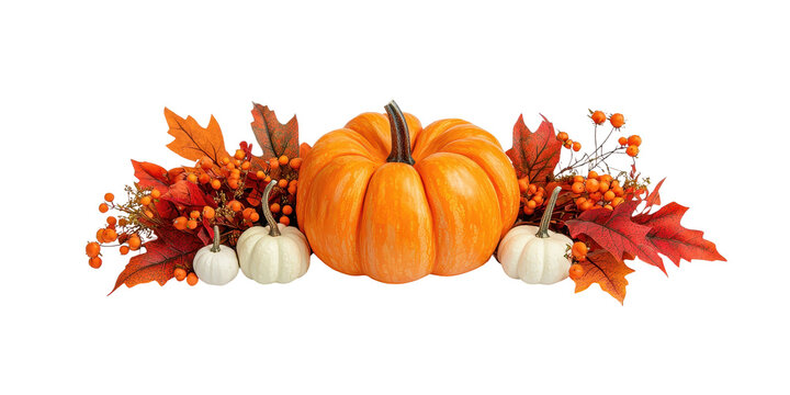 Vibrant Autumn Arrangement with Pumpkins and Leaves