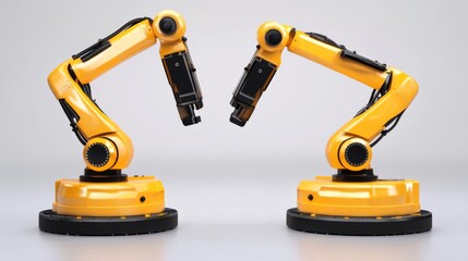 Two Industrial Robotic Arms in Yellow Color Space with High-Tech Design, Ready for Automation Tasks, Symbolizing Advanced Technology and Modern Manufacturing Solutions
