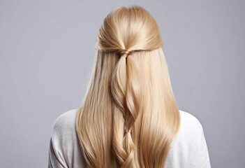 Fototapeta premium Close-up of a woman's blonde hair, styled in loose waves