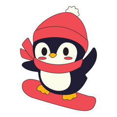 Penguin On Snowboard