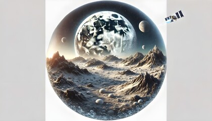 moon surface landscape panorama view isolated on white or transparent png