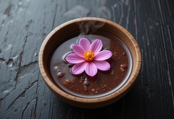 Fototapeta premium A small bowl filled with water and flowers floating on the surface