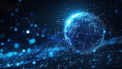 Obraz premium Digital Globe with Glowing Lines and Particles