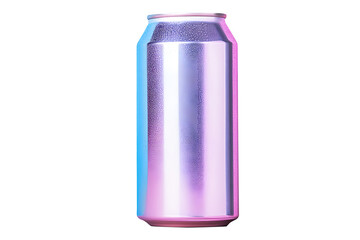 Aluminum silver small soda can on pink, purple pastel isolated on cut out PNG or transparent background. Realistic bottle drink template pattern Composition suitable for advertising and brand purposes