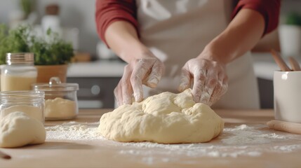 Fototapeta premium Kneading Dough for Delicious Baked Goods
