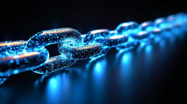 Glowing Digital Chain Link Representing Modern Technology and Connectivity in a Futuristic Design, Symbolizing Security, Strength, and Interconnected Networks